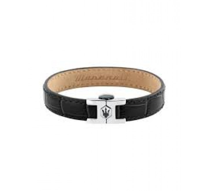 PULSERA MASERATI CUERO NEGRO BROCHE ACERO JM2269LA01