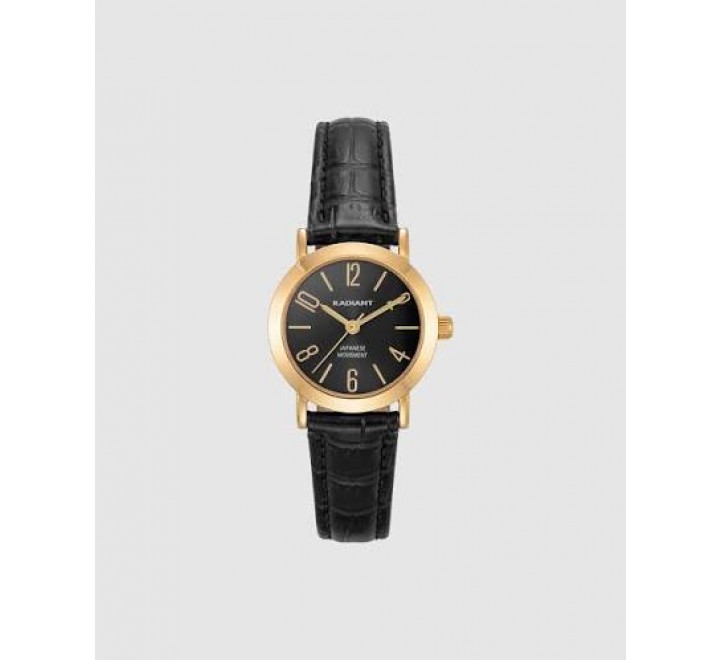 RELOJ RADIANT CAJA REDONDA DORADA CORREA PIEL NEGRA RA710202
