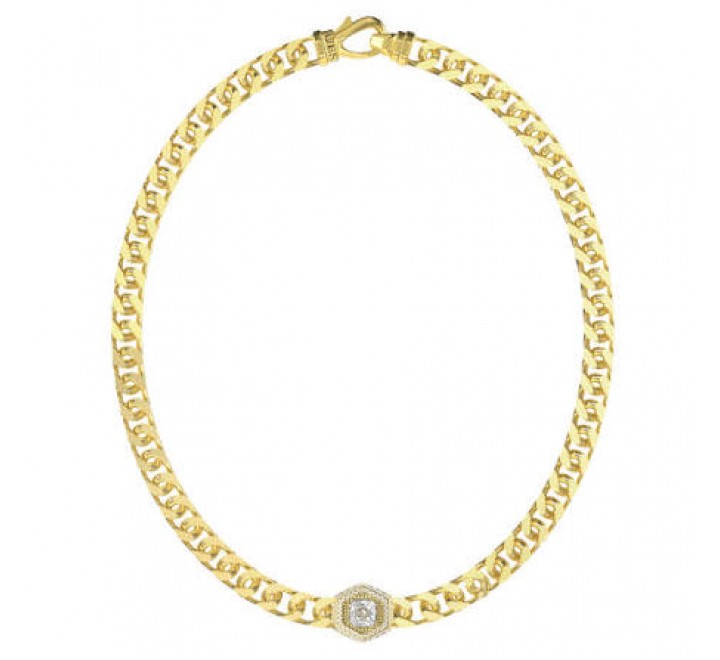 COLLAR GUESS ACERO DORADO PLACA CIRCONITAS JUMN06065JWYGT-U