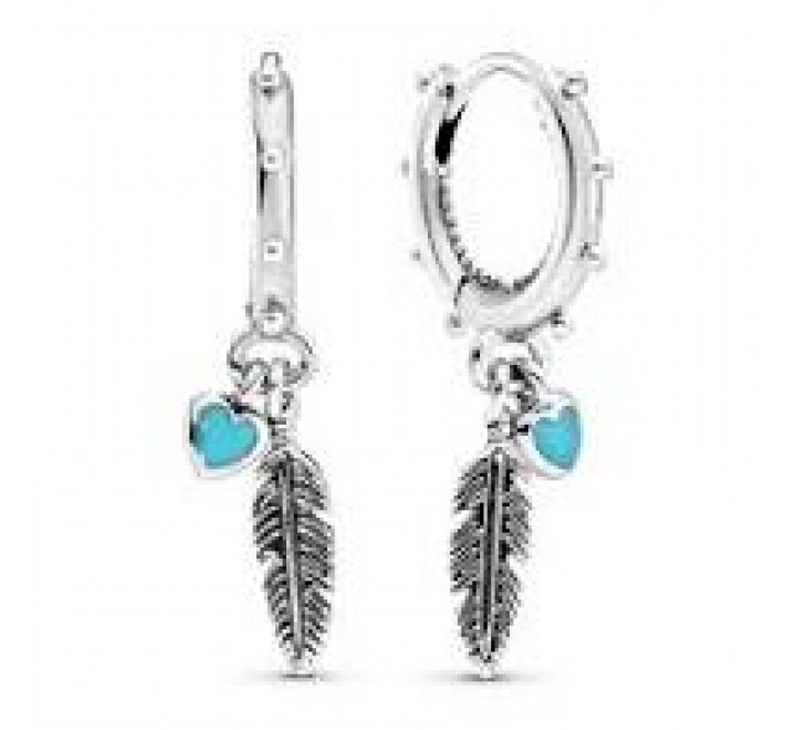PENDIENTES PANDORA PLATA ARO PLUMA Y CORAZON 297205EN168