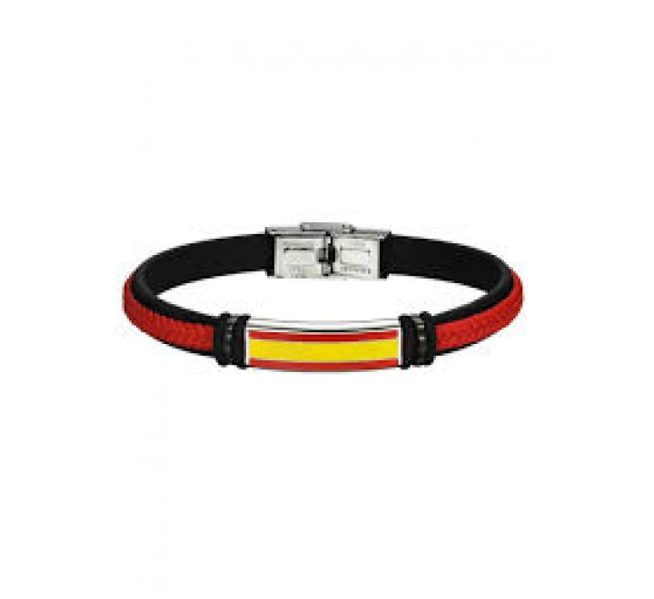 PULSERA PROMOJOYA CHAPA ACERO ESPA?A CUERO NEGRO ROJ 9126138