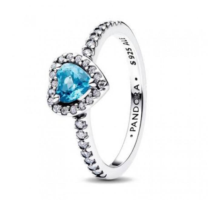 ANILLO PANDORA PLATA CORAZON ELEVADO AZUL Nº18 198421C10-58