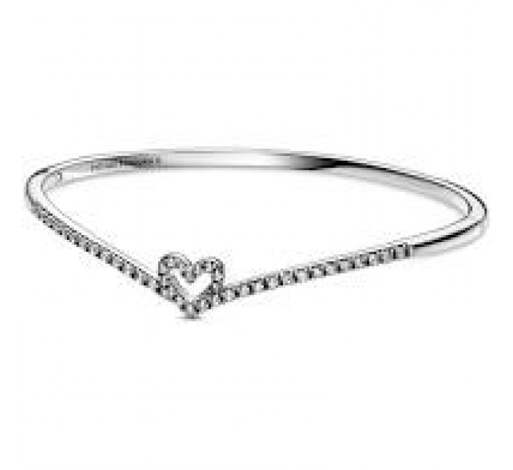 PULSERA PANDORA 599297C01-3 PLATA RIGIDA CORAZON CIRCONITAS