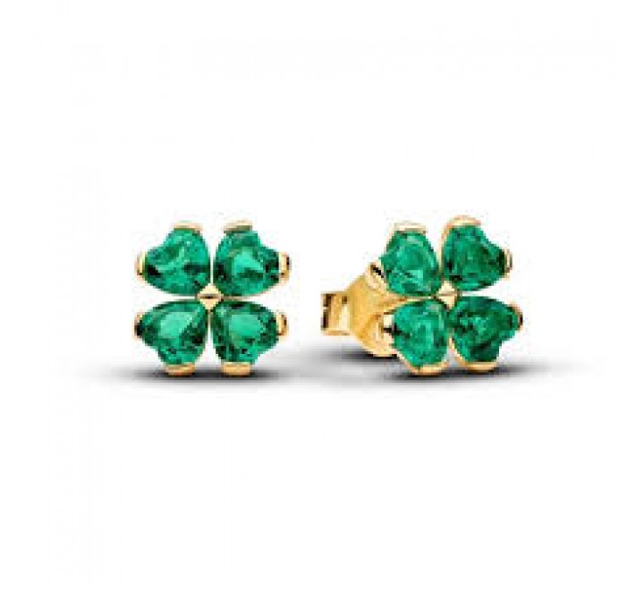 PENDIENTES PANDORA PLATA DORADA TREBOL VERDE 264500C01