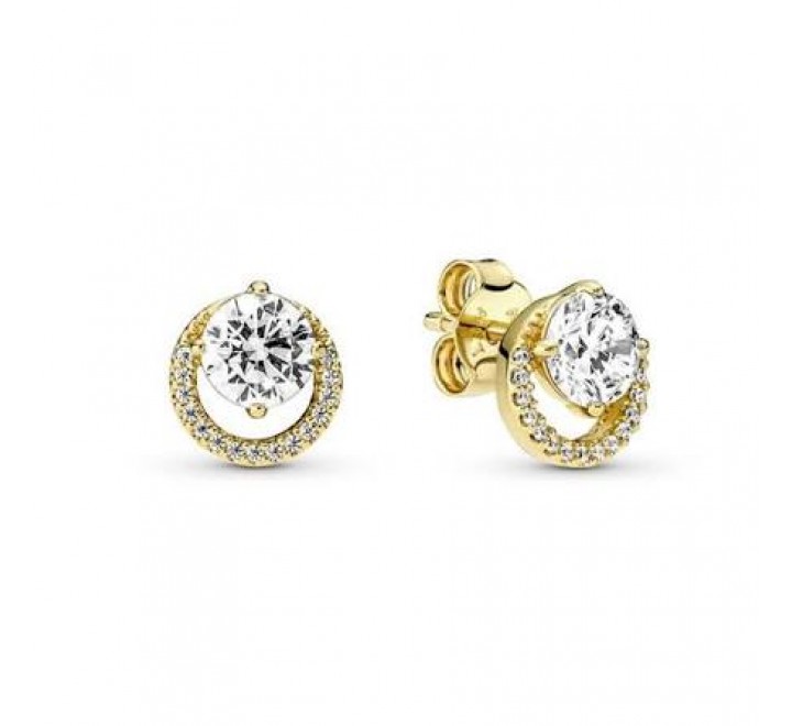 PENDIENTES PANDORA PLATA DORADA BOTON CIRCONITAS 261248C01