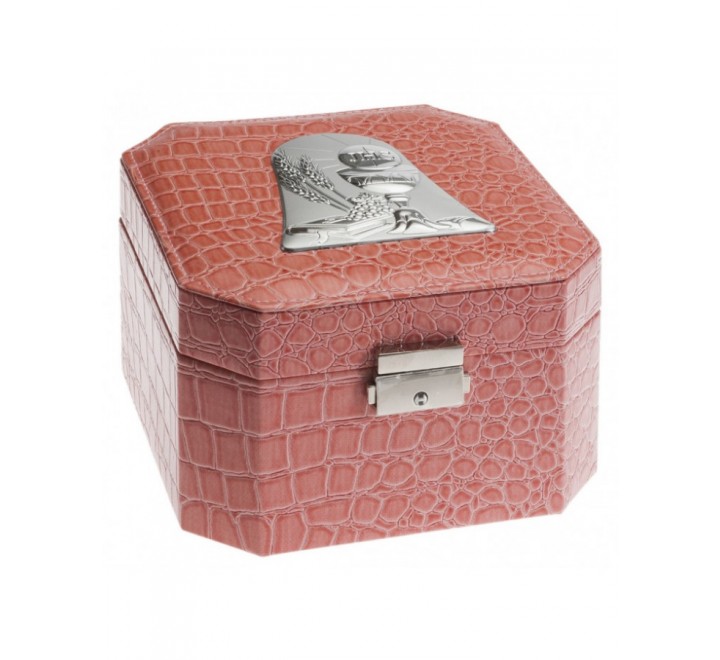 JOYERO COMUNION ROSA SIMIL PIEL 17X14X13 GA1115R