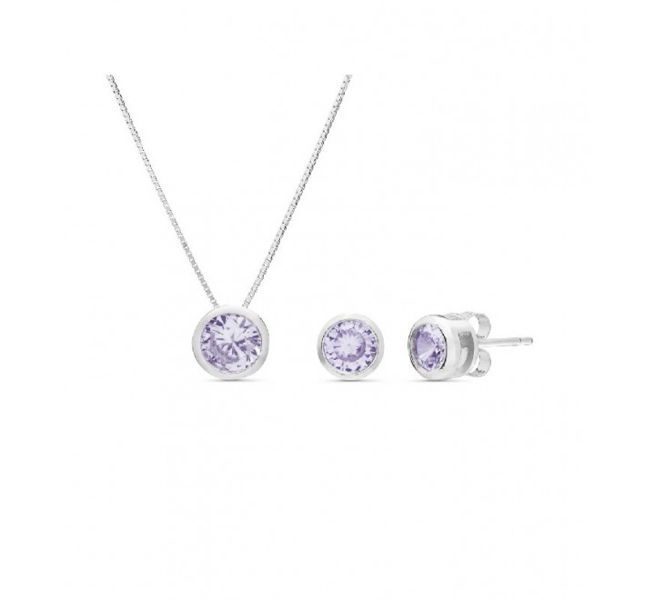 JUEGO PLATA PENDIENTES Y COLGANTE CHATON 5 Y 4 MM JU2762