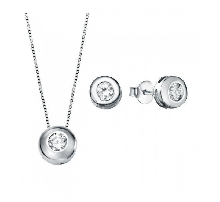 JUEGO PLATA CHATON PENDIENTES 5MM Y COLGANTE 7MM JU2795