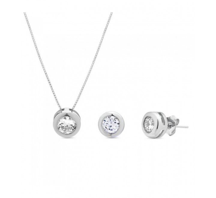 JUEGO PENDIENTES Y GARGANTILLA PLATA CHATON JU3068