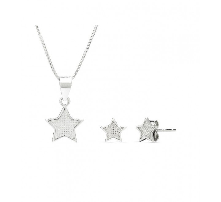 JUEGO PLATA PENDIENTES Y COLGANTE ESTRELLA PUNTO JU2978
