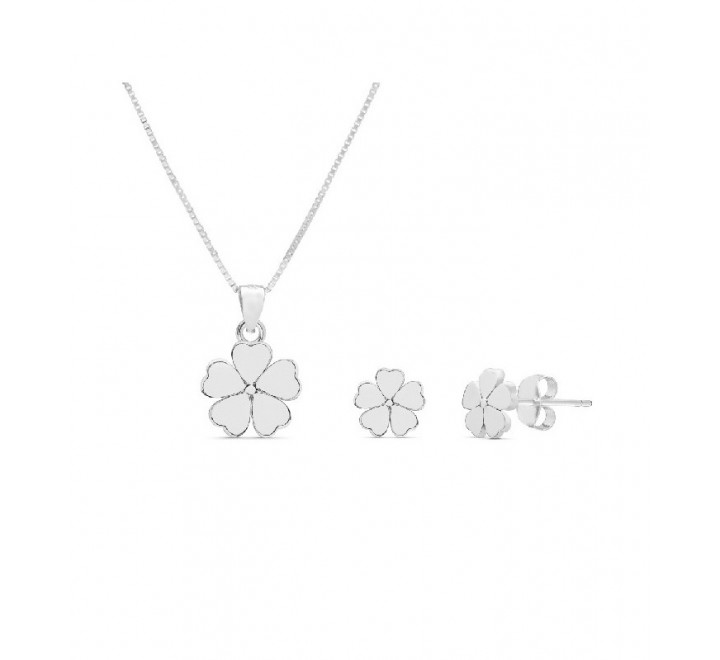 JUEGO PLATA PENDIENTES Y COLGANTE FLOR 5 PETALOS JU3048