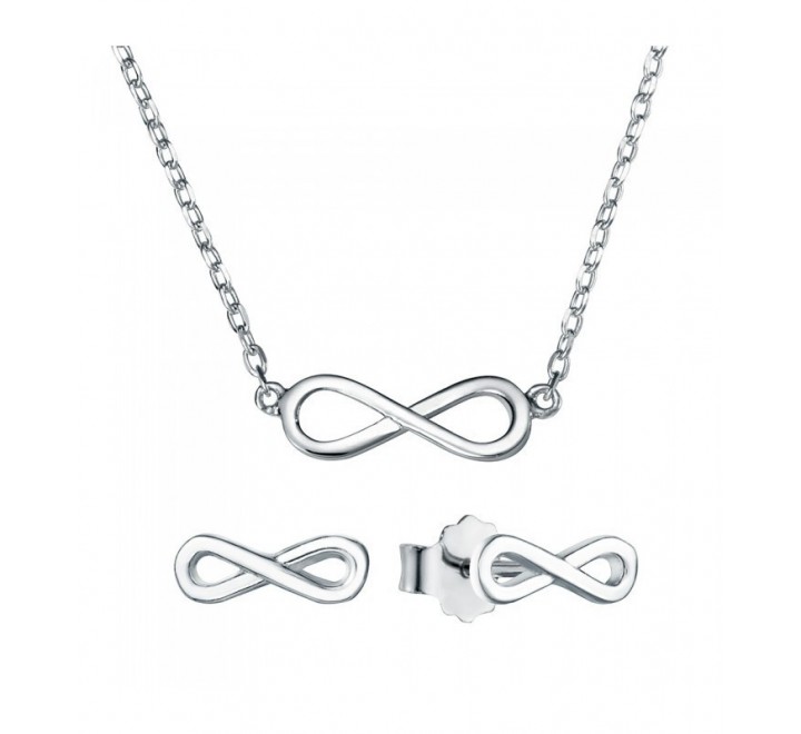 JUEGO PLATA PENDIENTES Y COLGANTE INFINITO RODIO JU2774