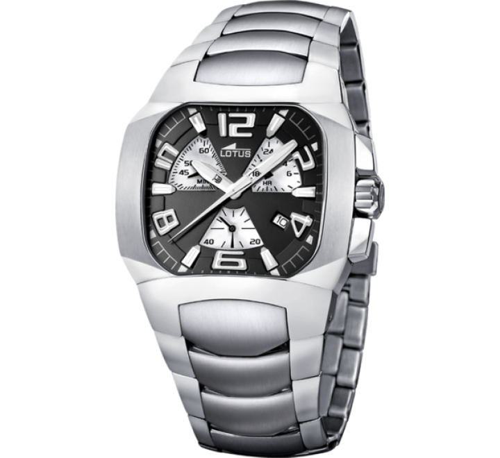 RELOJ LOTUS ACERO CRONOGRAFO ESFERA NEGRA Y PLATA 15501/4