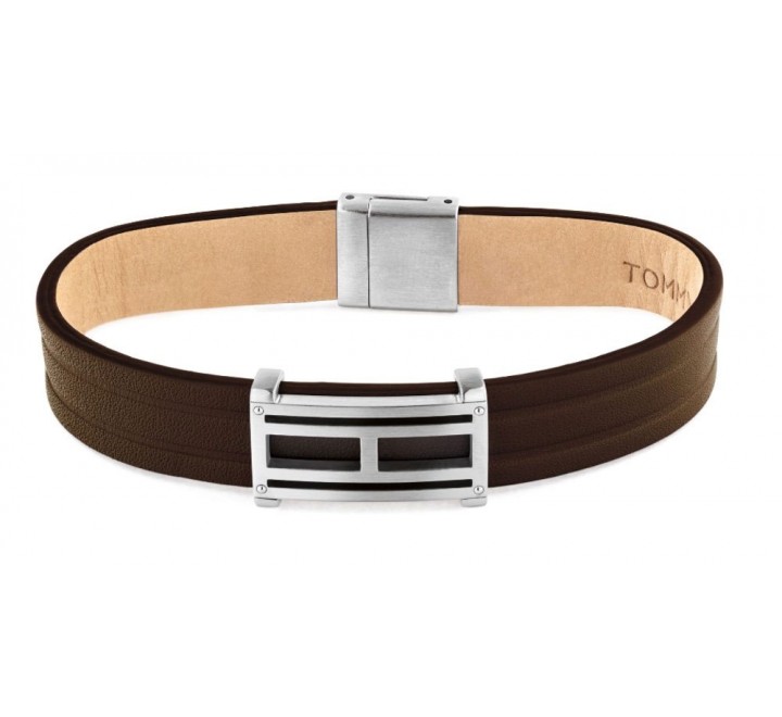 PULSERA TOMMY HILFIGER 2790267S CUERO MARRON PLACA LOGO