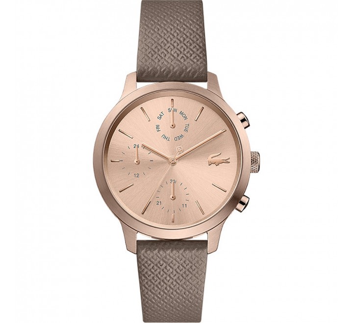 RELOJ LACOSTE CORREA PIEL BEIGE CAJA 36MM ROSADA 2001150