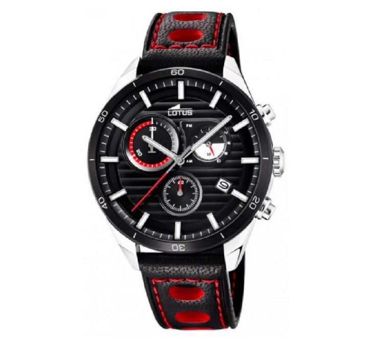 RELOJ LOTUS 18531/3 CORREA CUERO NEGRA Y ROJA CAJA ACERO
