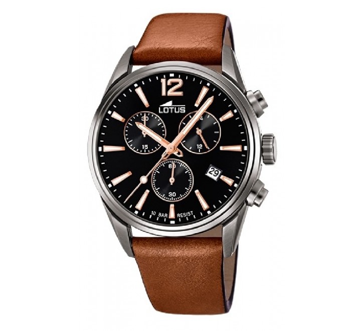 Reloj Lotus Chrono 18683 2 analogico para hombre con movimiento de cuarzo correa de piel y resistencia al agua de 100 metros