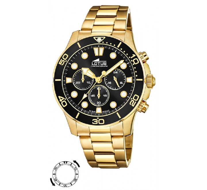 RELOJ LOTUS CAJA Y ARMIS ACERO DORADO ESFERA NEGRA 18758/3