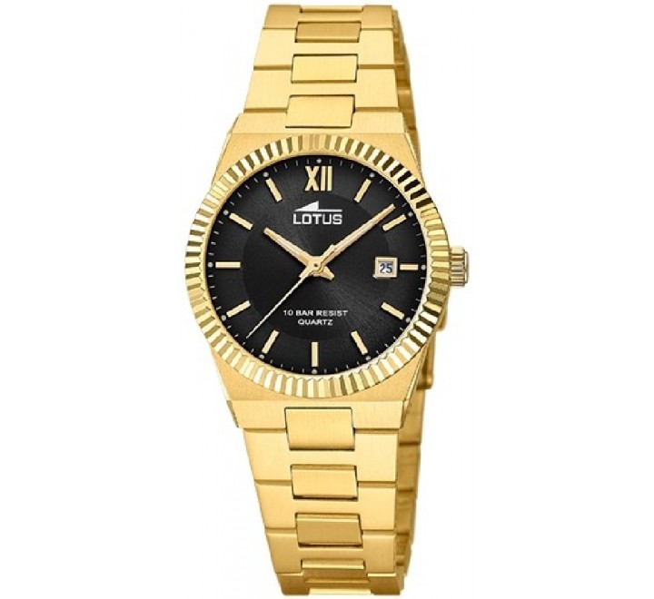 RELOJ LOTUS CAJA Y ARMIS ACERO DORADO ESFERA NEGRA 18840/3
