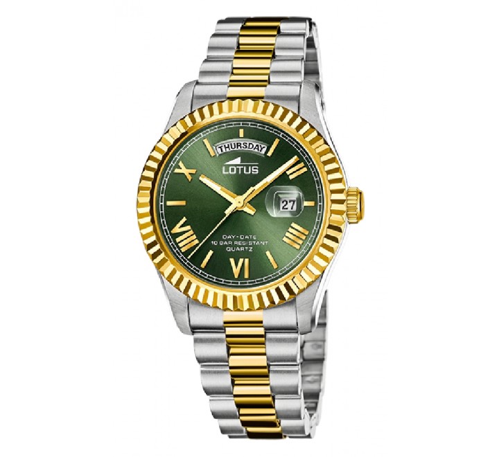 RELOJ LOTUS CAJA Y ARMIS BICOLOR DORADO ESFERA VERDE 18855/3