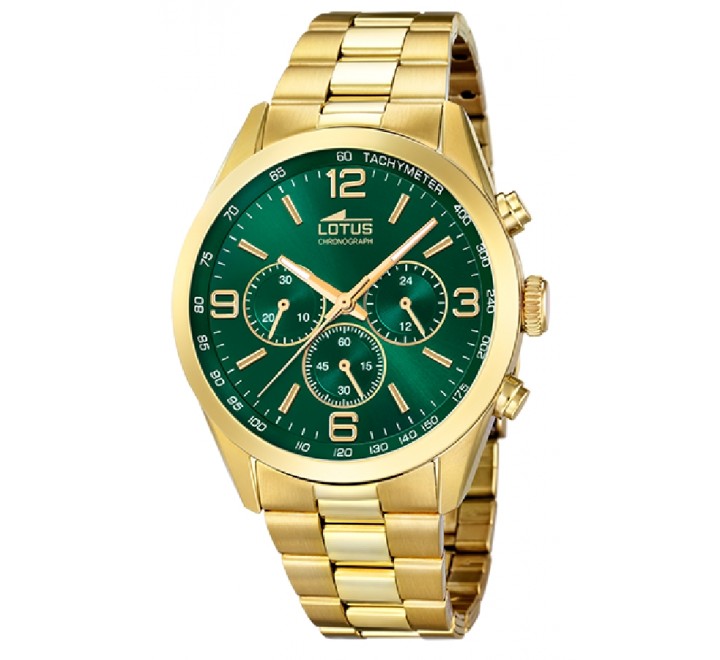 RELOJ LOTUS CRONO ACERO DORADO ESFERA VERDE 18153/B