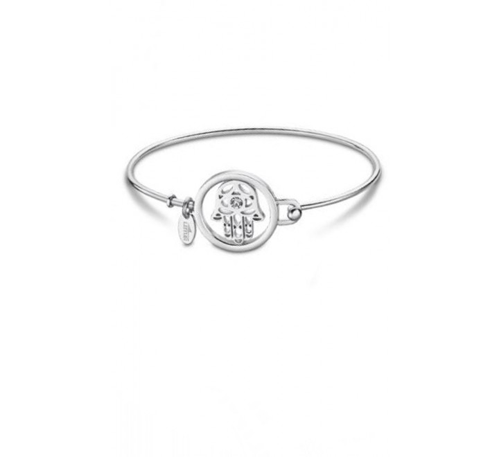 PULSERA LOTUS EN ACERO RIGIDA CON MANO FATIMA