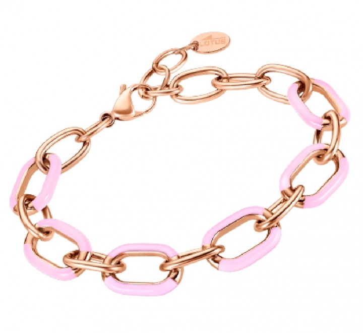 PULSERA LOTUS ACERO ROSADO ESLABON ESMALTE ROSA LS2330/2/6