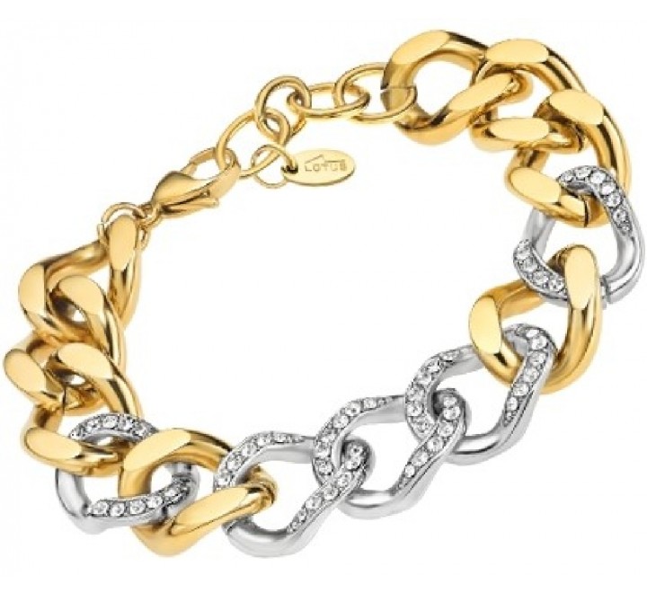 PULSERA LOTUS ACERO BICOLOR ESLABONES CIRCONITAS LS2252/2/3