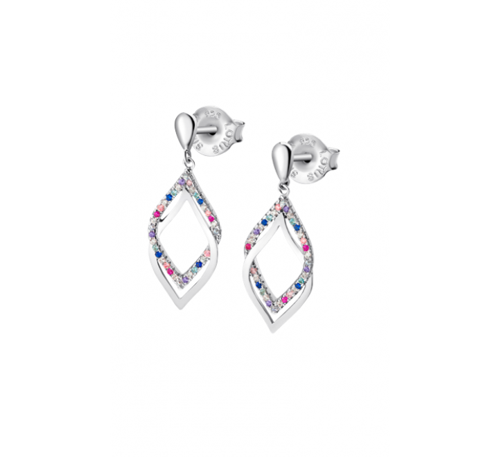 PENDIENTES LOTUS PLATA LARGOS CIRCONITAS COLORES LP1791-4/2