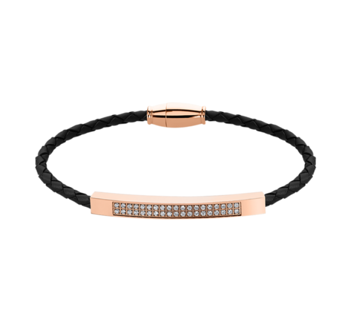 PULSERA LOTUS CUERO NEGRO ACERO ROSADO CIRCONITAS LS2004-2/6
