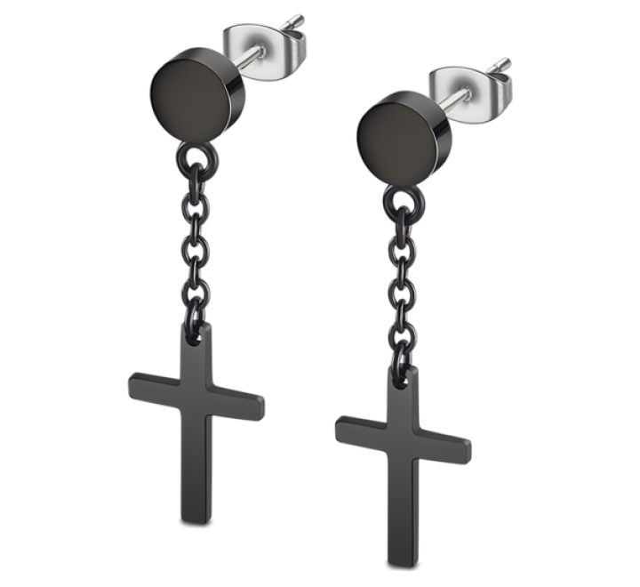 PENDIENTES LOTUS ACERO NEGRO CRUZ  LS2175/4/2