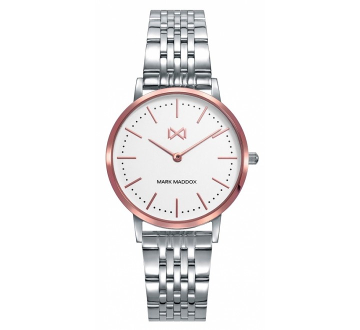 RELOJ MARK MADDOX ACERO ESFERA BLANCA BISEL ROSADO MM7115-87