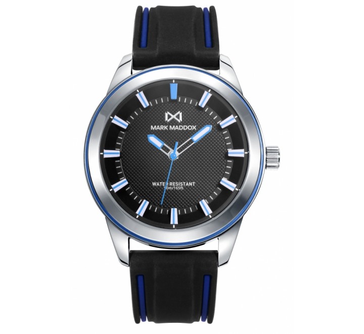 RELOJ MARK MADDOX SILICONA NEGRA Y AZUL CAJA ACERO HC7148-57