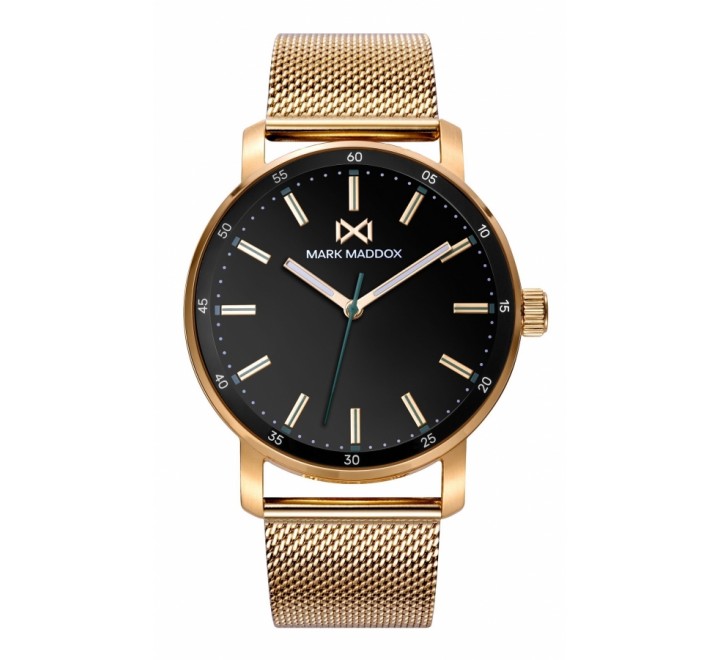 RELOJ MARK MADDOX MALLA ACERO DORADO ESFERA NEGRA HM7150-97
