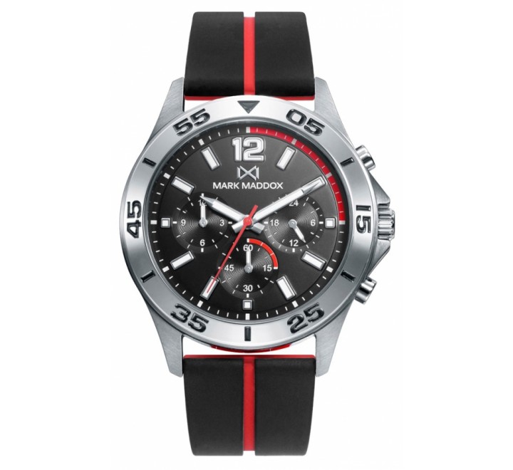 RELOJ MARK MADDOX CAUCHO NEGRA ROJA ESFERA NEGRA HC0111-55