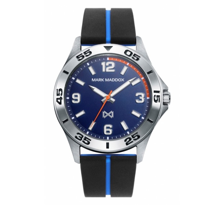 RELOJ MARK MADDOX CAUCHO NEGRA Y AZUL CAJA ACERO HC0112-35