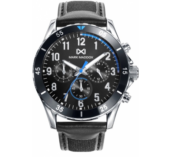 RELOJ MARK MADDOX CORREA PIEL NEGRA ESFERA NEGRA HC0118-55