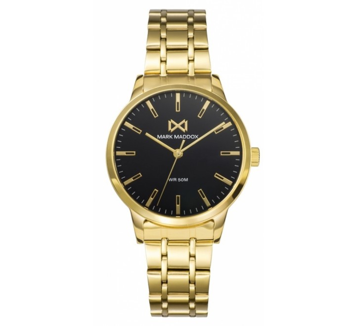 RELOJ MARK MADDO ACERO DORADO ESFERA NEGRA MM7136-57
