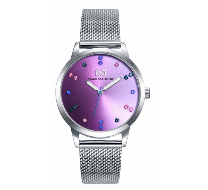 RELOJ MARK MADDOX MALLA ACERO ESFERA LILA PIEDRAS MM7157-77