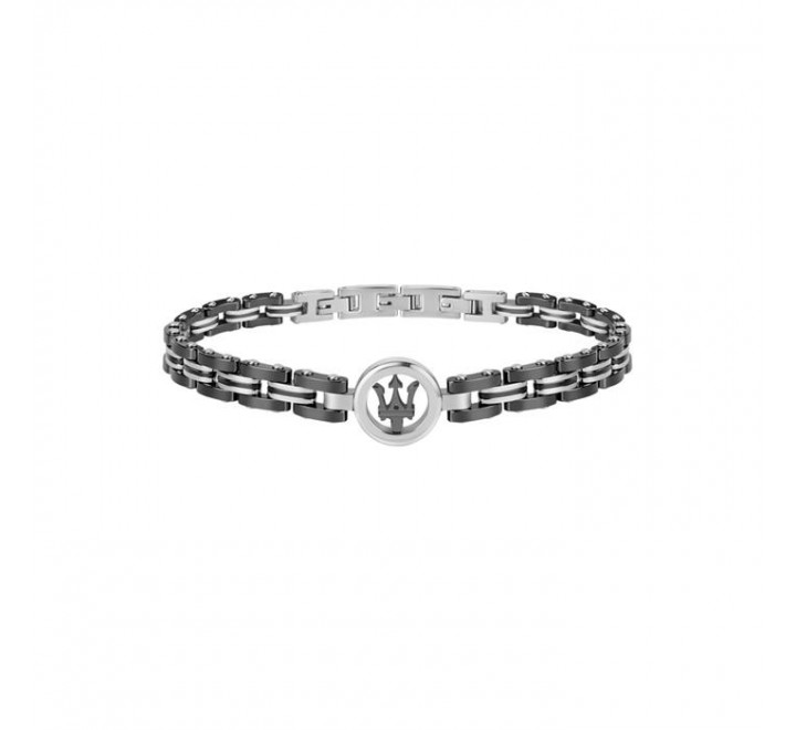 PULSERA MASERATI ACERO LOGO LATERAL NEGRO JM219AQH18