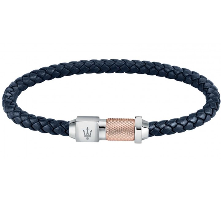 PULSERA MASERATI CUERO AZUL Y ACERO BICOLOR JM223AVE16