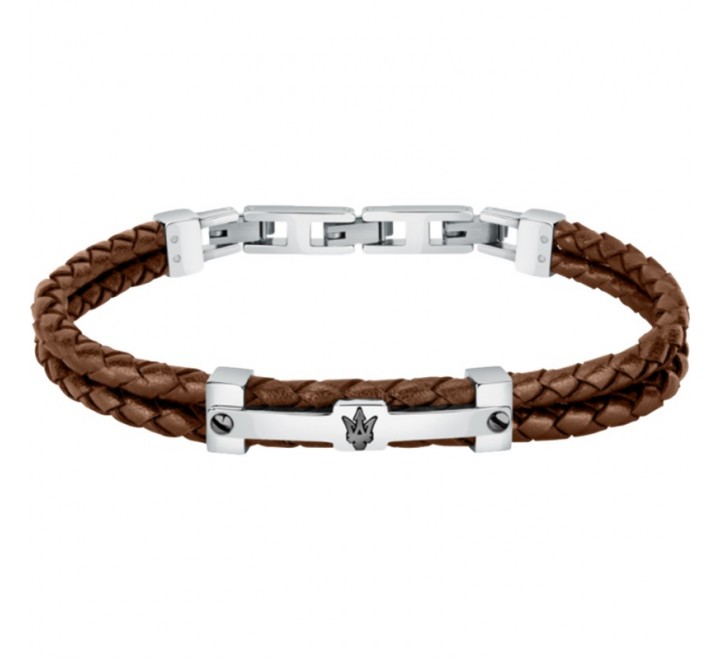 PULSERA MASERATI CUERO TRENZADO MARRON JM422AVE12