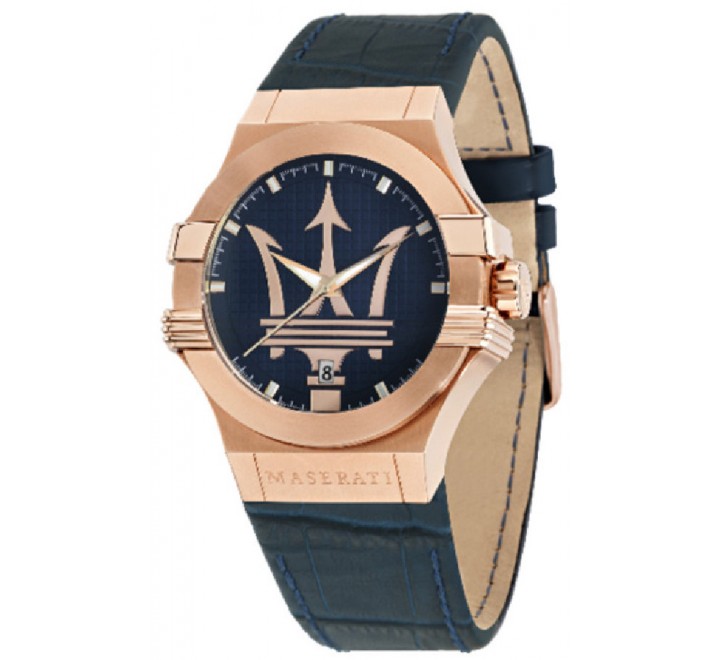 RELOJ MASERATI 42MM CORREA PIEL AZUL CAJA ROSADA R8851108027
