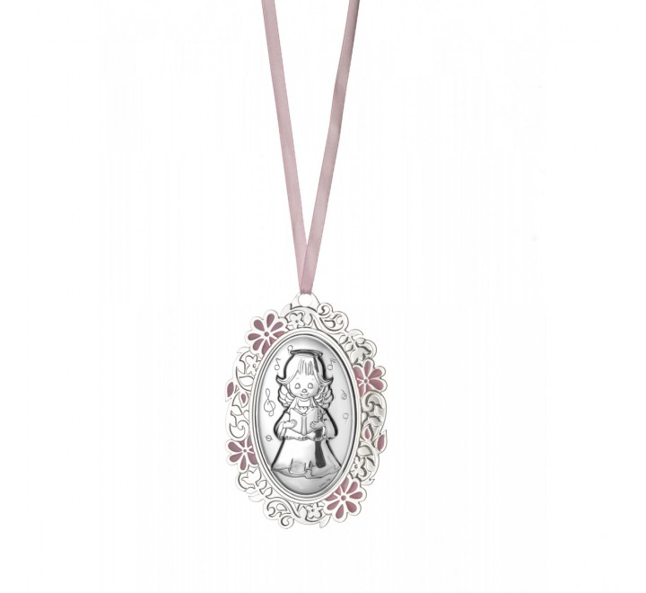 MEDALLON CUNA OVAL ANGEL LIBRO ROSA EV5107/04R