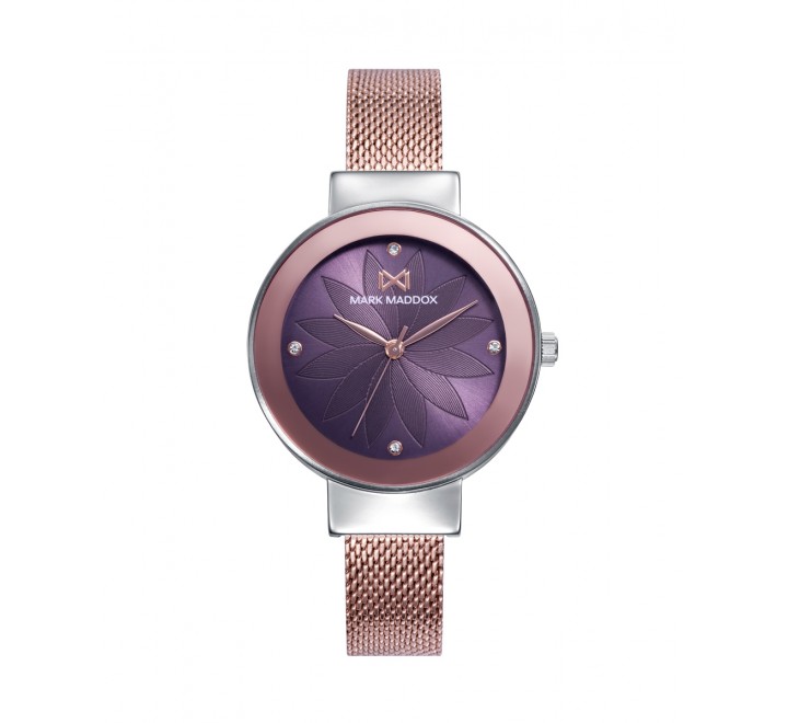 RELOJ MARK MADDOX MALLA ACERO ROSADO ESFERA MORADA MM7148-77