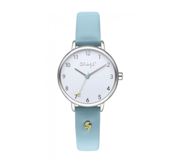 RELOJ MR WONDERFUL WR75200 CORREA PIEL AZUL ESFERA BLANCA