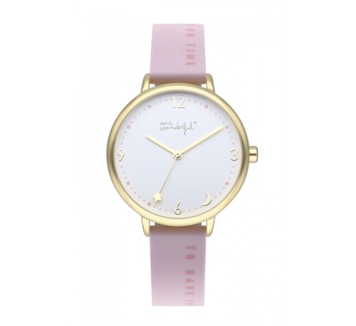 RELOJ MR WONDERFUL WR40100 SILICONA ROSA CAJA CHAPADA DORADO