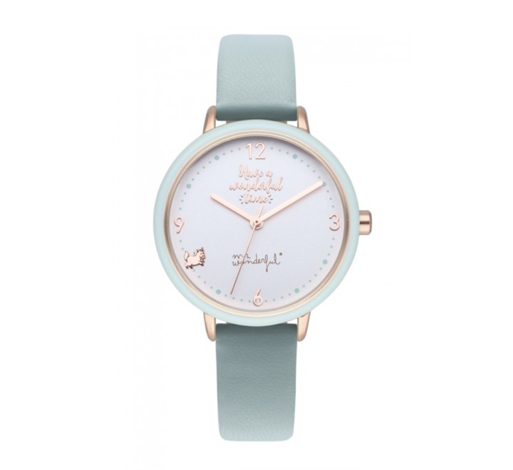 RELOJ MR WONDERFUL WR20200 CORREA PIEL VERDE CAJA ROSADA