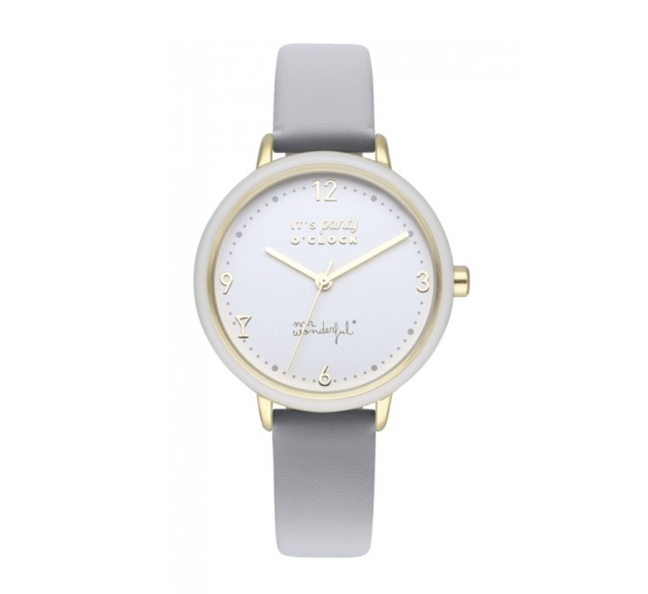 RELOJ MR WONDERFUL WR20400 CORREA PIEL GRIS CAJA DORADA