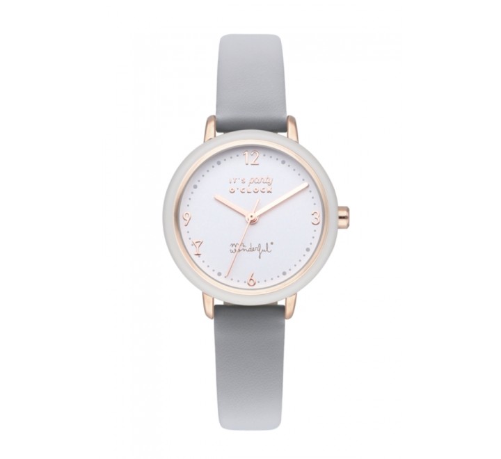 RELOJ MR WONDERFUL WR25400 CORREA PIEL GRIS CAJA ROSADA